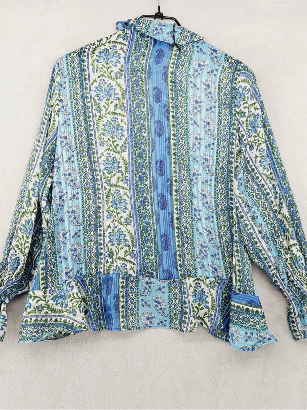 Zara Blouse Womens Medium Blue Green Floral Paisley Ruffle Boho Peplum Top P4775 - Picture 7 of 11